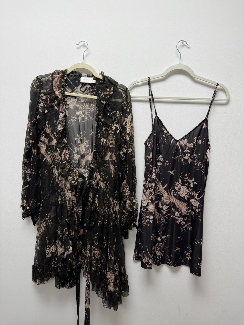 Zimmermann Black Sheer Floral Overlay with Blush and Beige Blooms